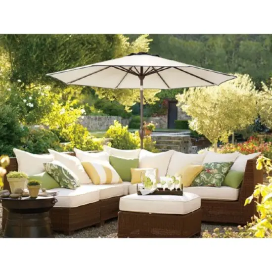 DSVIMOY Large Outdoor Umbrella, Market Hanging Umbrella, Patio Umbrella with Crank Handle for Garden Backyard, Beige & Blue, 108"*108"*96" image {2}