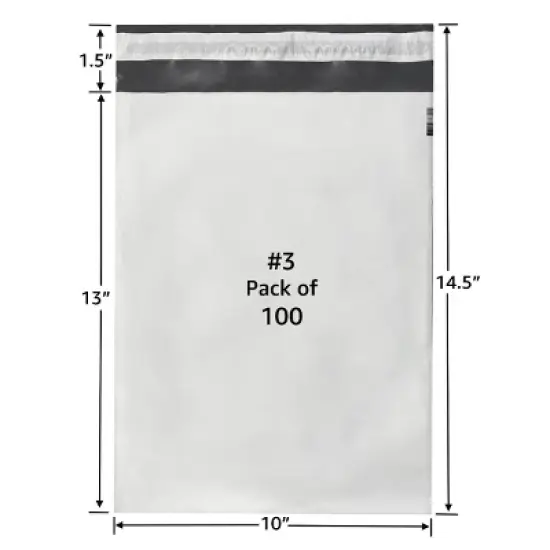 UOFFICE 100 Poly Mailers Bags 10 x 13" - #3 White Pouches Self-Sealing image {2}