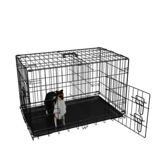 Foldable Metal Dog Enclosure with Divider and Leak-Proof Tray, Dual-Door Wire Cage for Indoor, Outdoor, and Travel Use image {10}