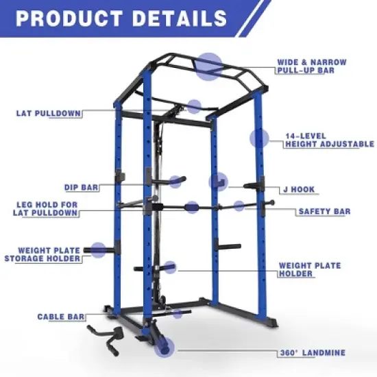 NAYSAYE Exercise Trainers Power Cage Adjustable with Pullup and Squat Rack 1000LBS Capacity for Home Gym and Living Room, Black and Blue, 55"*43"*86" image {1}