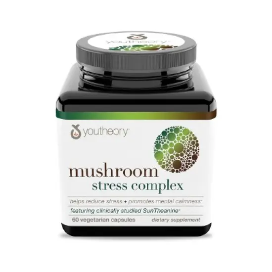 Youtheory Mushroom Stress Complex, Organic Full-Spectrum Mushroom with L-Theanine, Help Reduce Stress and Promotes Sense of Calmness, 60 Vege Capsules image {7}