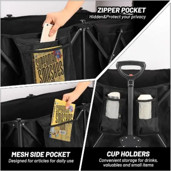 Acekool 400lb Capacity Folding Cart - 42"x22"x30" Utility Wagon w/Smooth Wheels & Cup Holders, Navy image {3}