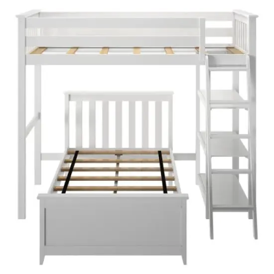 Max & Lily L-Shaped Twin over Twin Bunk Bed with Bookcase image {2}