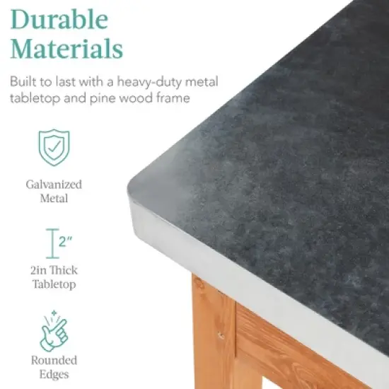 Best Choice Products Mobile Outdoor Table and Storage Cabinet w/ Hooks, 4 Wheels, Stainless Steel Top - Stained Brown image {3}