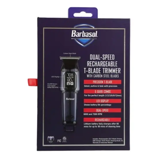 Barbasol LED Display Rechargeable Battery Trimmer with Turbo Boost and 3 Guide Combs Blade - 12ct image {2}