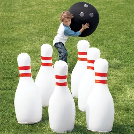 HearthSong Giant Indoor/Outdoor Inflatable Bowling Game for Kids' with Six 29"H Pins and 20" diam. Ball image {6}