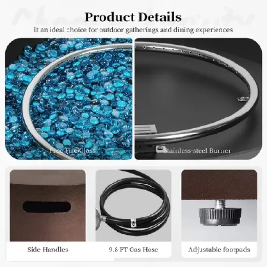 42 inch Outdoor Round Fire Pit Table Propane for Outside Patio with Tank Cover, Grey image {8}