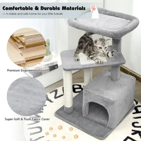 Costway Cat Tree Indoor Activity Cat Tower w/ Perch & Hanging Ball for Play Rest image {5}