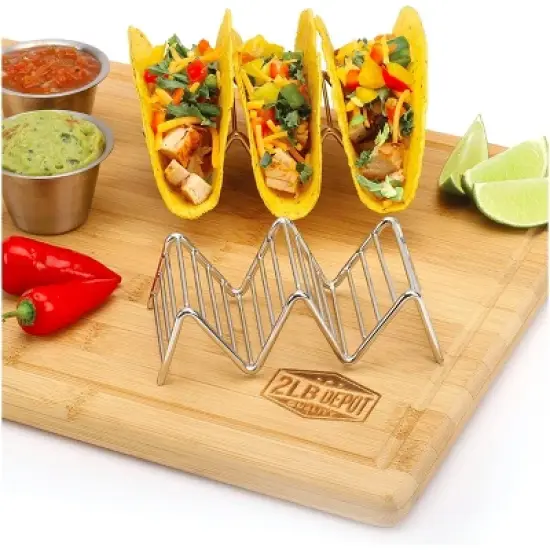 2 Lb Depot Premium Stainless Steel Stackable Taco Holders - Holds 2-5 Hard or Soft Tacos, Five Styles Available - Set of 2 image {4}