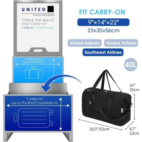 Narwey Carry on luaggage 22x14x9 Airlines Approved Foldable image {1}