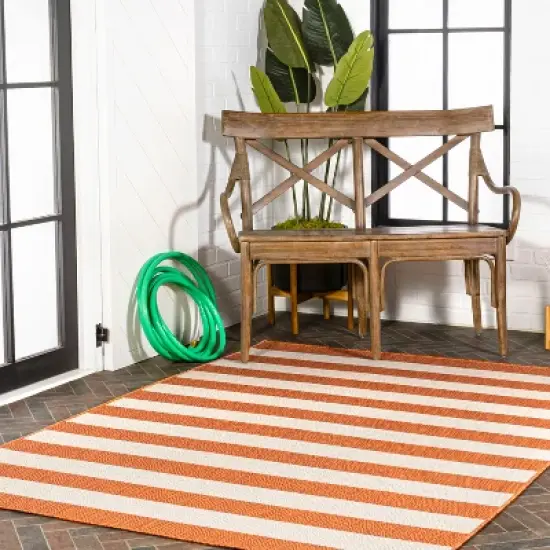 Negril Two-Tone Wide Stripe Indoor/Outdoor Area Rug - JONATHAN Y image {5}