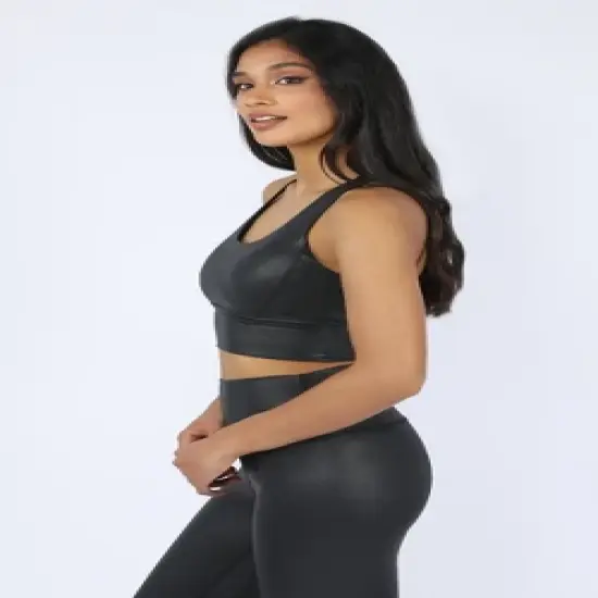 90 Degree By Reflex Womens Wonderlink Liquid Disco Foil Print Longline Racerback Warrior Bra image {1}