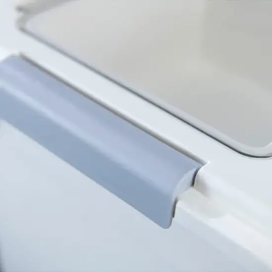 HANAMYA 25 Liter Food Storage Lidded Container with Handle, Wheels, and Measuring Cup for 40 Pounds of Rice, Flour, or Pet Food, White (Set of 2) image {3}