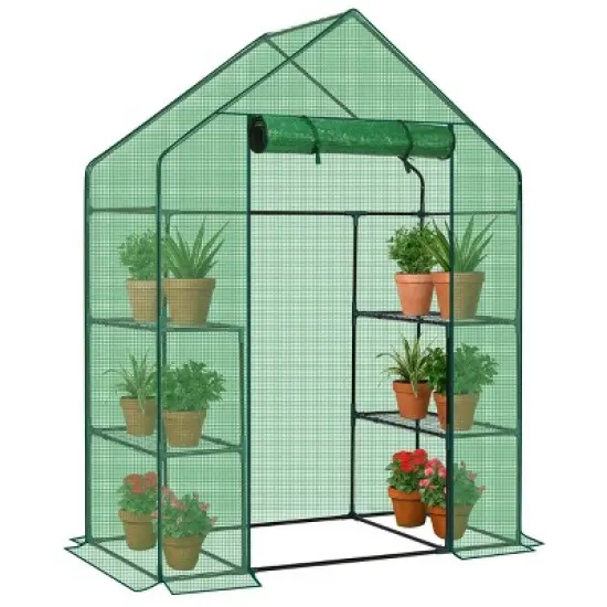 SEVOBAL Greenhouse Outdoor Durable PE Plant Green House for Frost Protection Shelf Clips Roll-up Zipper Door Walk-in for Planter, Green, 99"*37"*10" image {5}