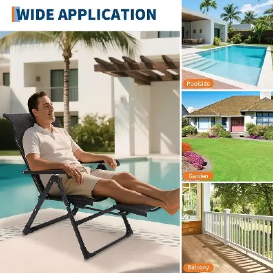 Folding Rattan Chaise Lounge Chair &ndash; Portable Outdoor Recliner with Adjustable Foot Rest & Backrest, Weather-Resistant Ideal for Patio Garden Beach image {3}