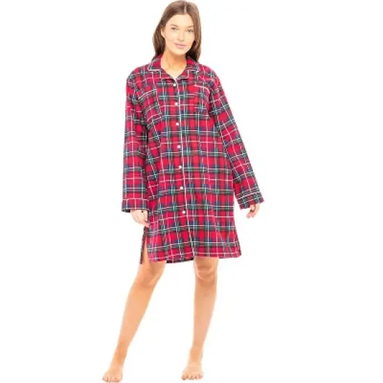 Women's Soft Warm Flannel Sleep Shirt, Button Down Boyfriend Nightgown image {1}