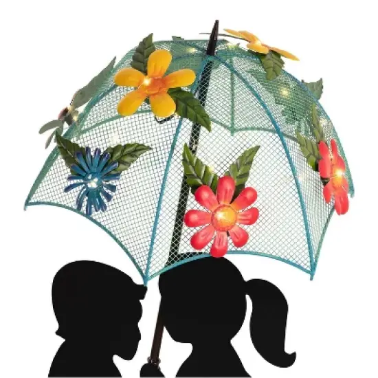 39" Iron Boy & Girl Silhouettes Holding Solar Lighted Umbrella - Alpine Corporation image {5}