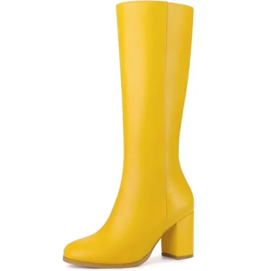 Allegra K Women's Round Toe Block Heels Knee High Boots image {12}