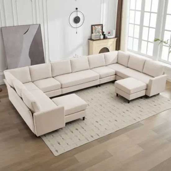 Hyleory Spacious 12-Seater U-Shaped Modular Sofa with Ottomans,Relaxed Style, Reconfigurable Design image {12}