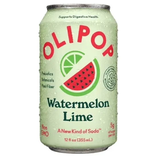 OLIPOP Watermelon Lime Prebiotic Soda - 12 fl oz Can image {7}