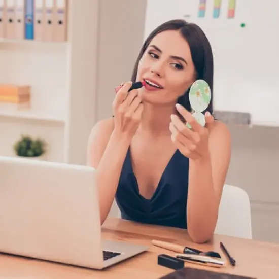 Unique Bargains Round Hand-drawn Makeup Mirror Green 1 Pc image {2}