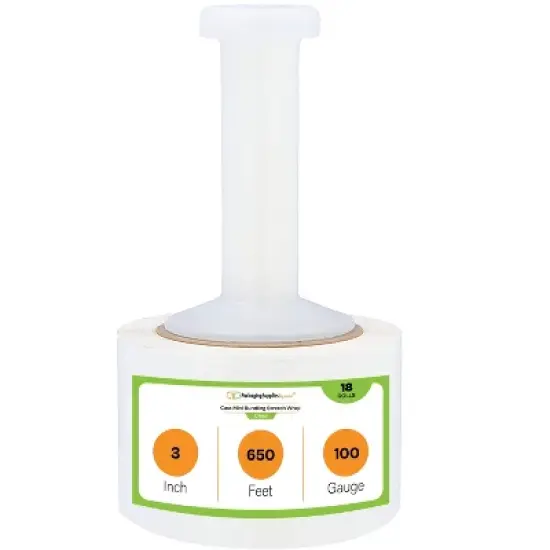 PSBM 18 Rolls 3" x 650 Ft. x 100 Ga Clear Hand Wrap Stretch Film with Plastic Handle image {1}