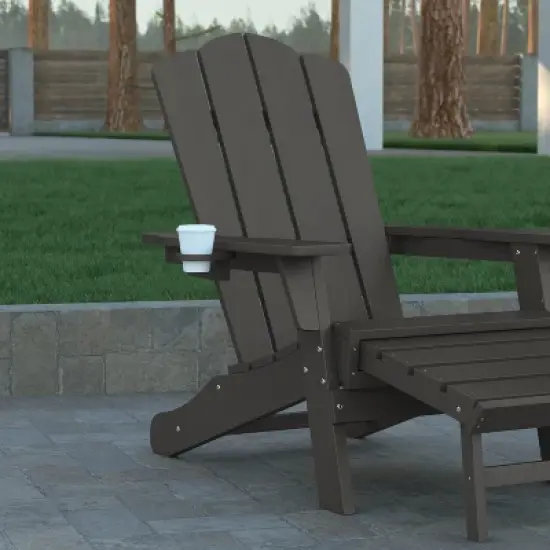 Emma and Oliver Adirondack Chair with Cup Holder and Pull Out Ottoman, All-Weather HDPE Indoor/Outdoor Lounge Chair image {4}