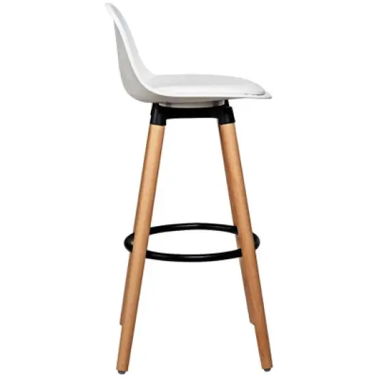 Costway Set of 2 Mid Century Barstool 28.5" Dining Pub Chair w/Leather Padded Seat White image {4}