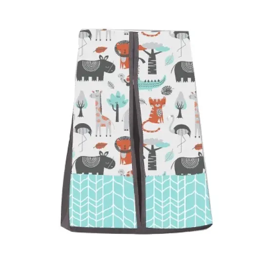 Bacati - Jungle Safari Aqua Orange Gray 6 pc Cotton Crib Bedding Set with Long Rail Guard Cover image {9}