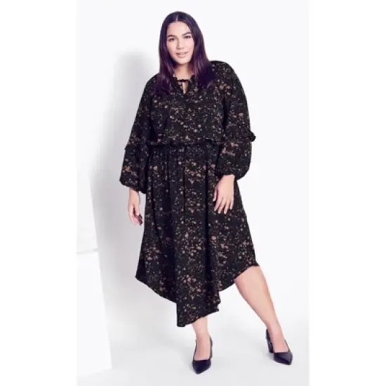 Women's Plus Size Drop In Print Dress - black | ARNA YORK image {3}