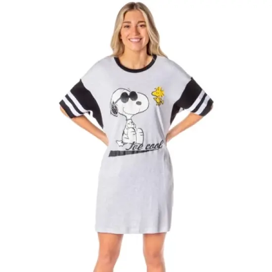 Peanuts Womens' Joe Cool Snoopy Woodstock Nightgown Pajama Shirt Dress Grey image {4}