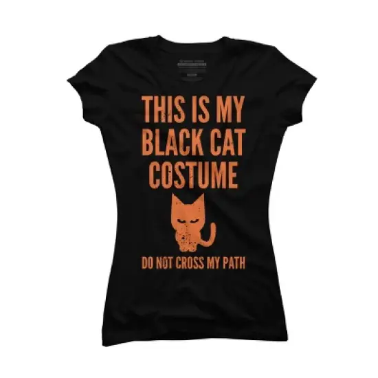 Junior's Design By Humans Halloween Introvert Black Cat Costume By Commykaze T-Shirt image {3}