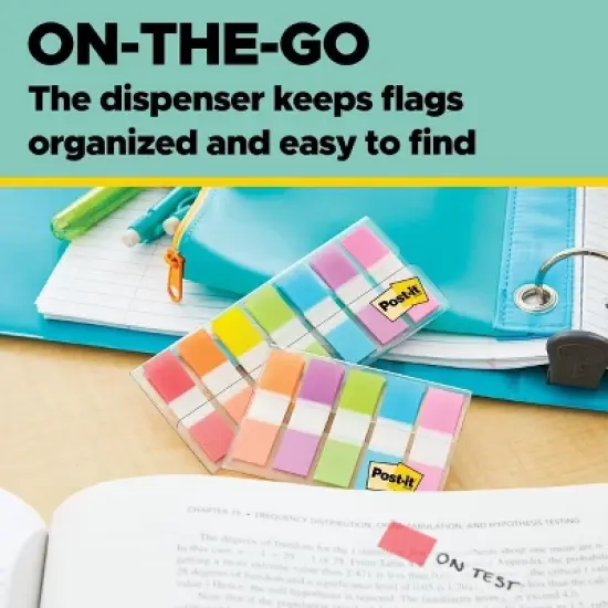 Post-it 60ct .47" Wide Flags with On-the-Go Dispenser - Electric Glow Collection: Multicolor Office Supplies, Removable File Tabs image {5}