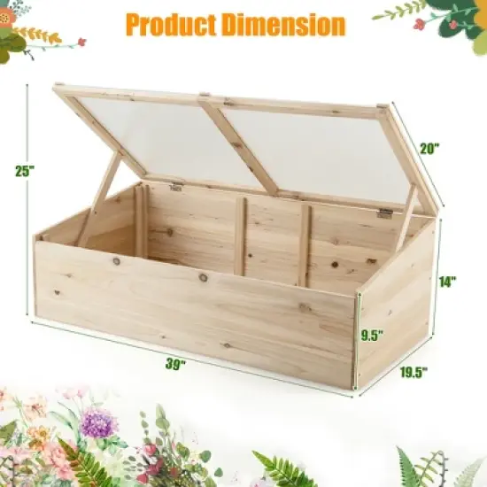 Costway Wooden Cold Frame Greenhouse Flower Planter Raised Plants Bed Protection image {3}