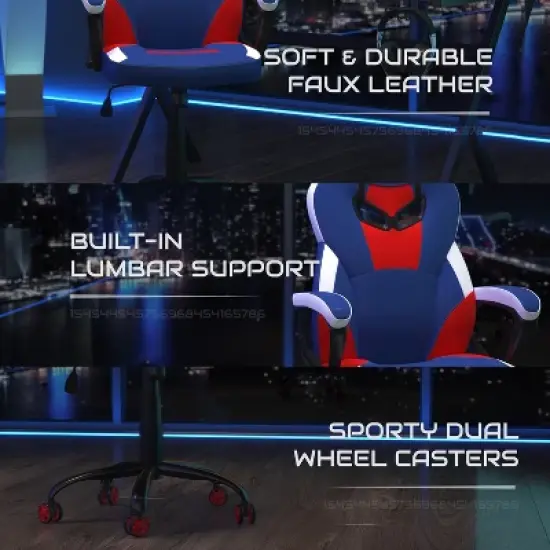 BlackArc High Back Gaming Chair with Red and Blue Faux Leather Upholstery, Adjustable Swivel Seat and Padded Flip-Up Arms image {5}