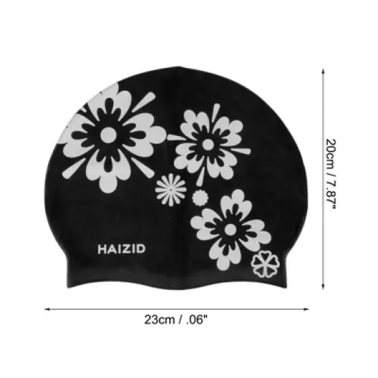 Unique Bargains Silicone Square Flower Pattern Waterproof Swim Cap 1 Pc image {3}