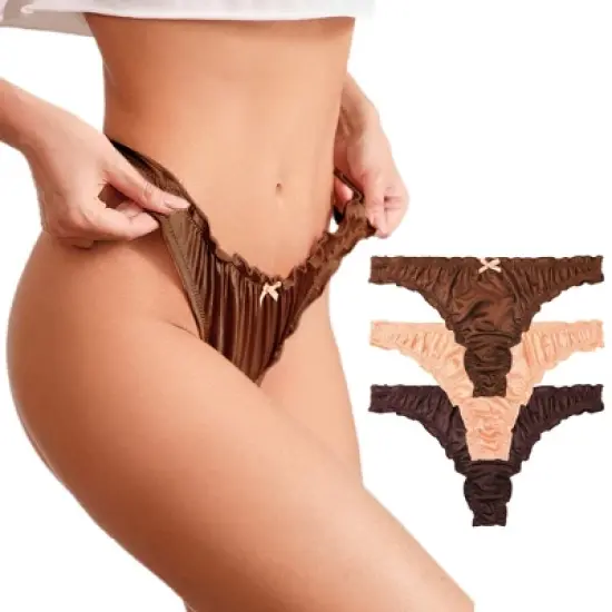 Agnes Orinda Women's Satin Soft Mid-Rise Ruffle Hipster Thong Lingerie Underwear image {7}