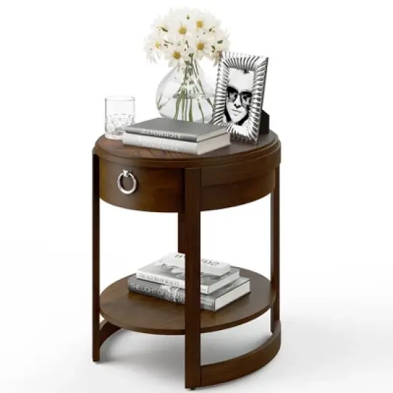 Costway  Side End Table with Drawer Storage Shelf Classic Accents Nightstand Walnut Elliptical image {11}