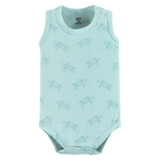 Hudson Baby Infant Boy Cotton Sleeveless Bodysuits, Sea Turtle image {3}