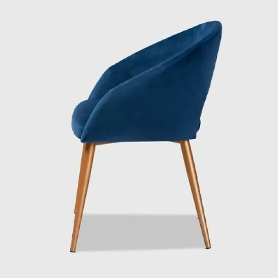 Vianne Velvet Upholstered Metal Dining Chair Navy Blue/Gold - Baxton Studio image {2}