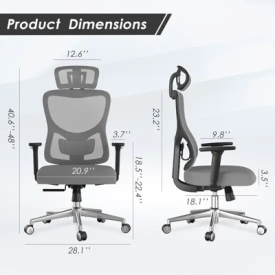 GlasFlength Task and Office Chairs with Support Armrest，Ergonomic, Adjustable，Computer Chair and Gaming Chair, Gray, 28.1"*18.1"*48" image {2}