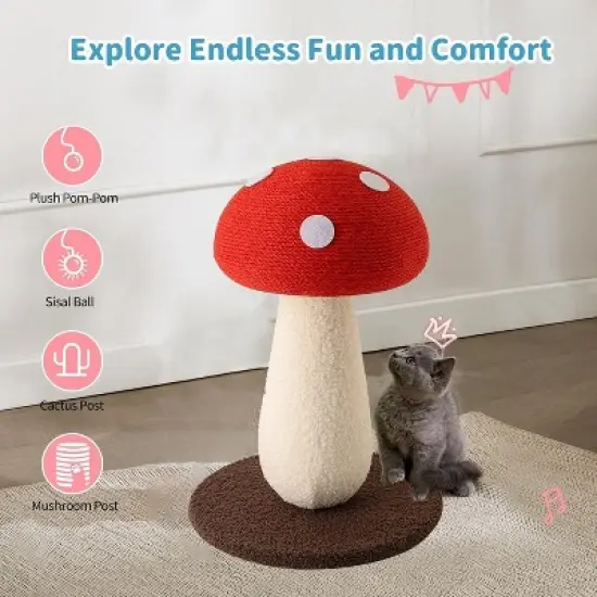 Extra Large Vertical Sisal Mushroom Shaped Cat Scratcher, Cat Scratching Table, Cat Scratching Board Cat Interactive Cute Mushroom Scratching Board image {2}