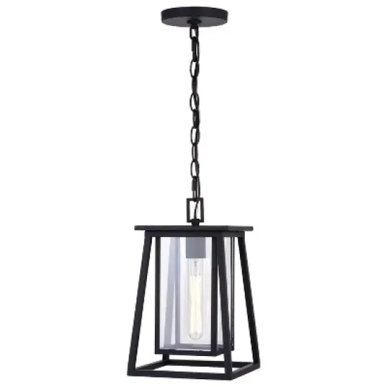 VAXCEL Blackwell Cage Frame 1 Light Black Outdoor Pendant Lantern Clear Glass image {7}