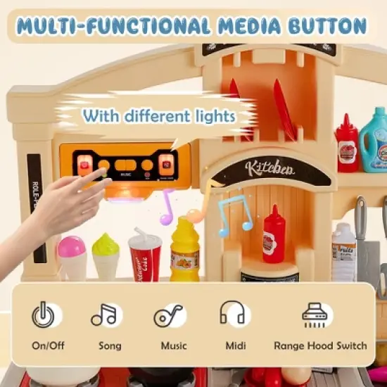 Costway Kids Play Kitchen Set 69PC Kitchen Playset Toys W/ Realistic Lights & Sounds image {4}