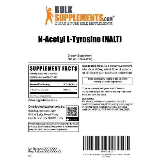 BulkSupplements N-Acetyl L-Tyrosine (NALT) Powder image {5}