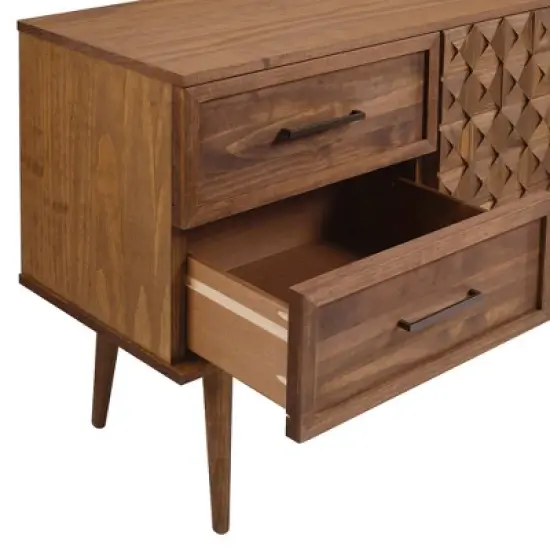 58" Modern Boho Solid Pine Wood Closed Storage Sideboard Brown - Saracina Home image {5}