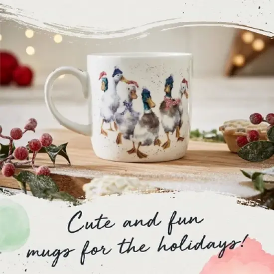 Royal Worcester 14 Oz Duck The Halls Christmas Mug with Duck Design - Fine Bone China Winter Holiday Coffee Mug, Microwave & Dishwasher Safe image {1}