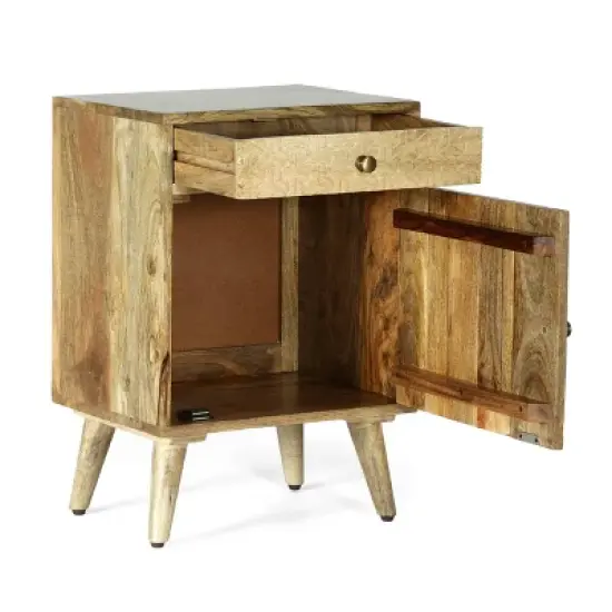 Lytle Boho Handcrafted Mango Wood Nightstand with Storage Natural - Christopher Knight Home image {2}