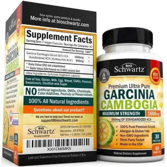 Garcinia Cambogia 1500MG Capsules, Body Health & Immune Support Supplement, Bioschwartz, 60ct image {1}