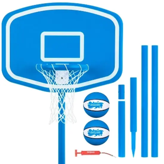GoSports Splash Hoop UP Above Ground Pool Hoop Basketball Game with 2 Pool Basketballs and Pump - Blue image {6}